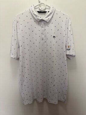 Travis Mathew Golf Polo Shirt White Brush Stroke Print Men's XL